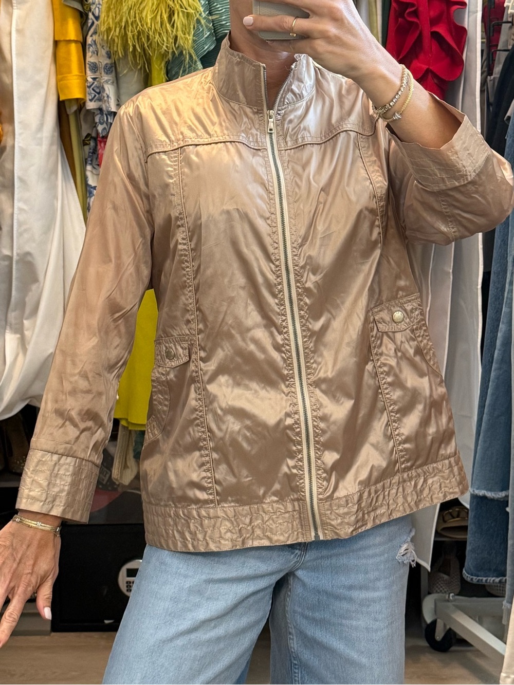 EP Pro Metallic Gold Champagne Golf Jacket Lightweight Windbreaker Full Zip